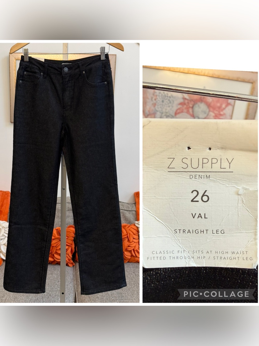 NWT Z SUPPLY val straight leg denim pants in black sand $99 MSRP